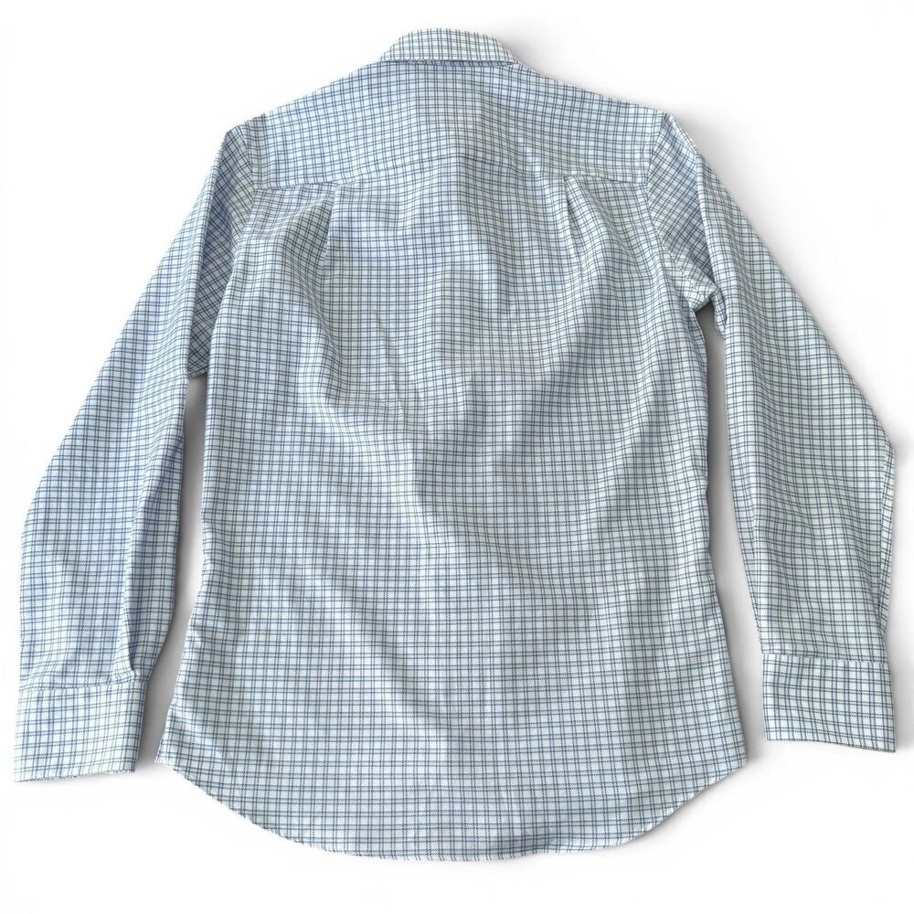 David Donahue Trim Fit‎ Dress Shirt Mens 14.5 32/33 White Blue Plaid Check Slim - Picture 3 of 14